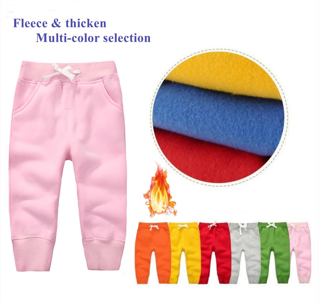 Cuteon Unisex Toddler Jogger Pants Kids Cotton Elastic Waist Winter Baby Sweatpants Pants 4Years Pink