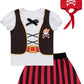 Auggle 3Pc Toddler Baby Girl Outfits Halloween Stripe Skirt Kid Pirate Short Sleeve With Head Scarf (Red, 2T)