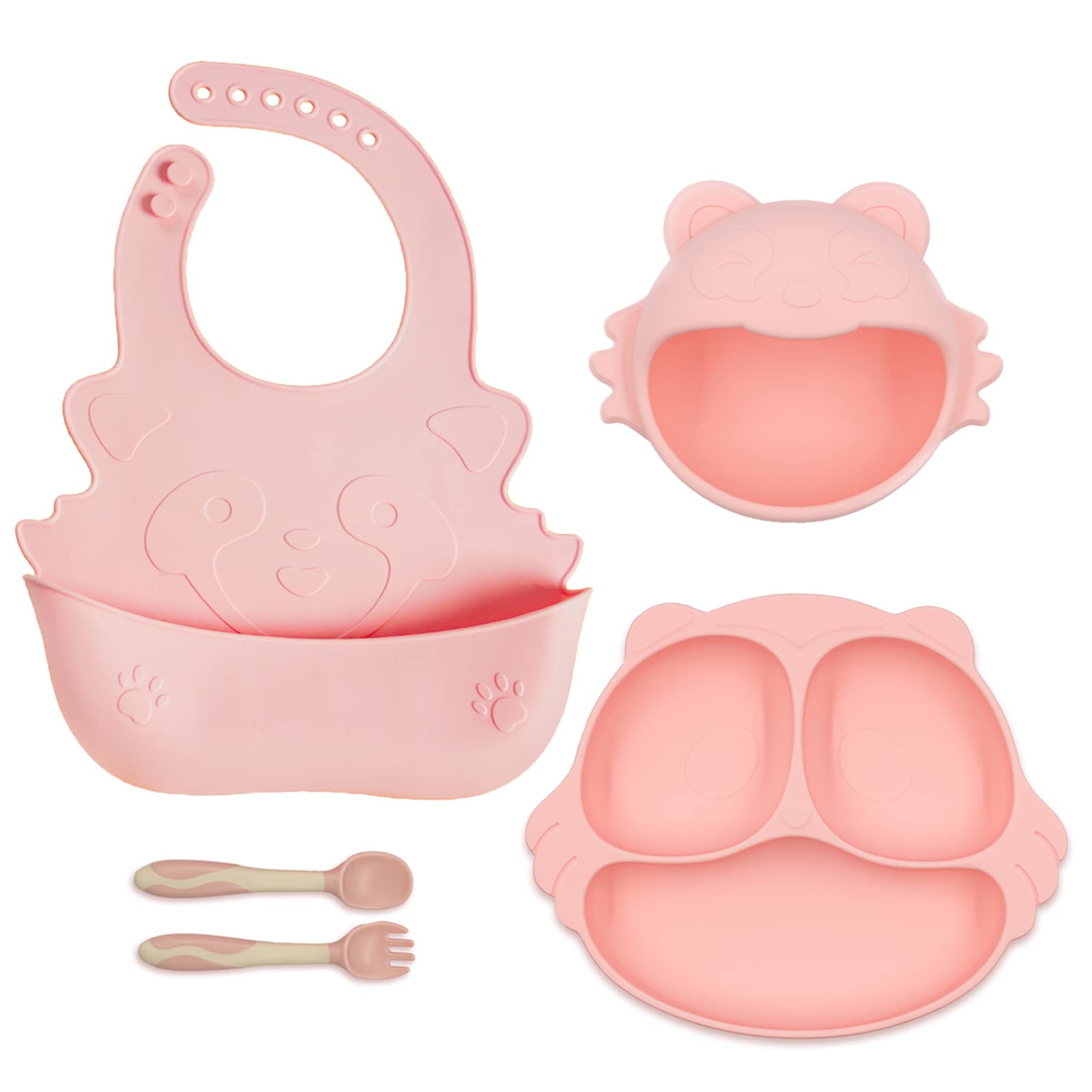 Silicone Plates For Baby, Cuaibb Toddler Plates With Suction 4Pcs Silicone Baby Plates And Utensils Set, Feeding Supplies Divide