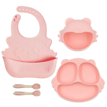 Silicone Plates For Baby, Cuaibb Toddler Plates With Suction 4Pcs Silicone Baby Plates And Utensils Set, Feeding Supplies Divide