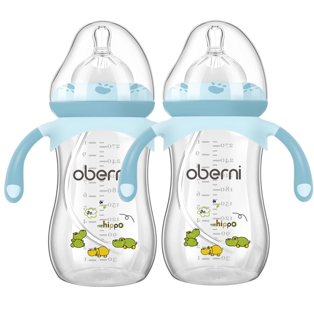 Oberni Baby Bottles, Weighted Straw Toddler Milk Bottles with Non-Slip Handle, Size + Variable Fast Flow, 12+ Months, BPA-Free, 