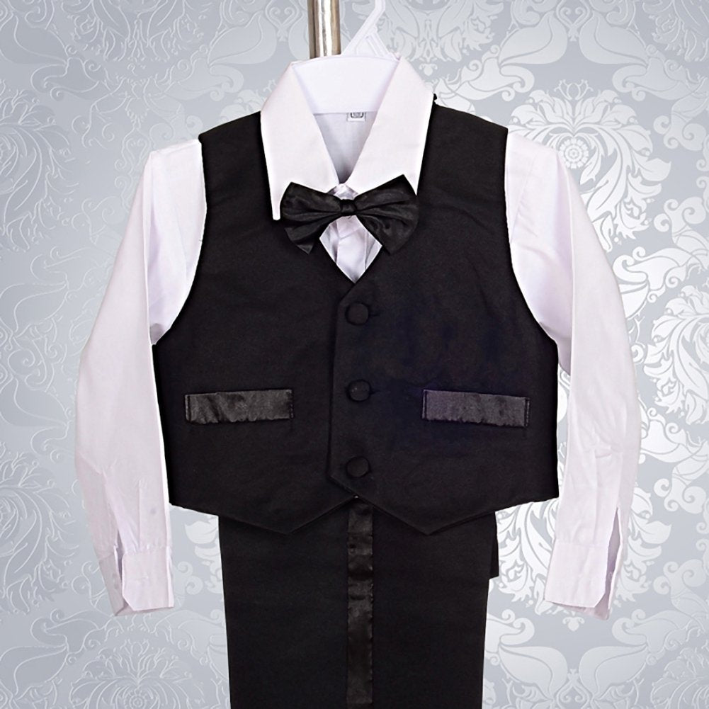 Lito Angels Baby Boys' Formal Tuxedo Suits Wedding Christening Outfits No Tail 5 Piece Set Size 3 Months Black