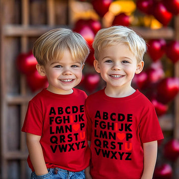 Abc I Love U Shirt, Toddler Baby Boy Valentine'S Day Tees Girl Kids I Heart U Shirt Short Sleeve Vday Tops Size 2T