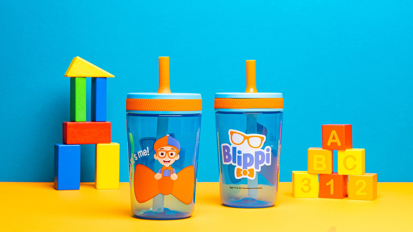 Zak Designs Blippi Kelso Toddler Cups For Travel or At Home, 15oz 2-Pack Durable Plastic Sippy Cups With Leak-Proof Design is Pe