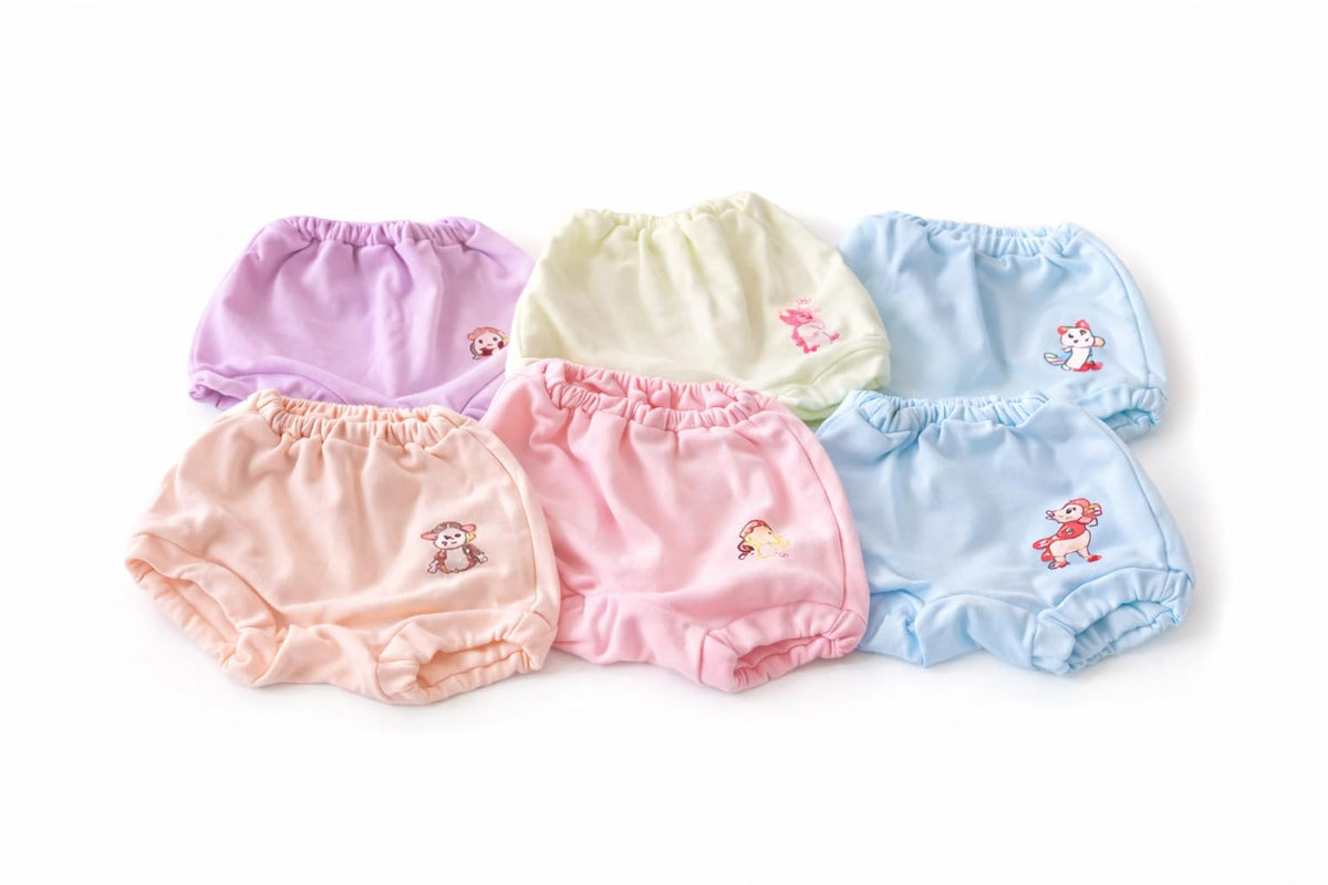 Onlinetree Unisex Baby Cotton Bloomers | Pack Of 6 Soft & Breathable Underwear | Multicolor Printed Shorts For Boys & Girls | Co