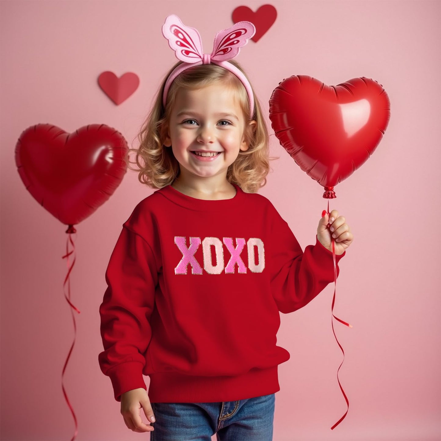 Ag Aguu Mommy And Me Valentines Day Sweatshirts Glitter Patch Xoxo Shirts Family Matching Outfits Long Sleeve Pullover Top(Kid-R