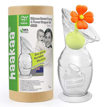Haakaa Silicone Manual Breast Pump With Suction Base And Flower Stopper 100% Food Grade Silicone Bpa Pvc And Phthalate Free (5Oz