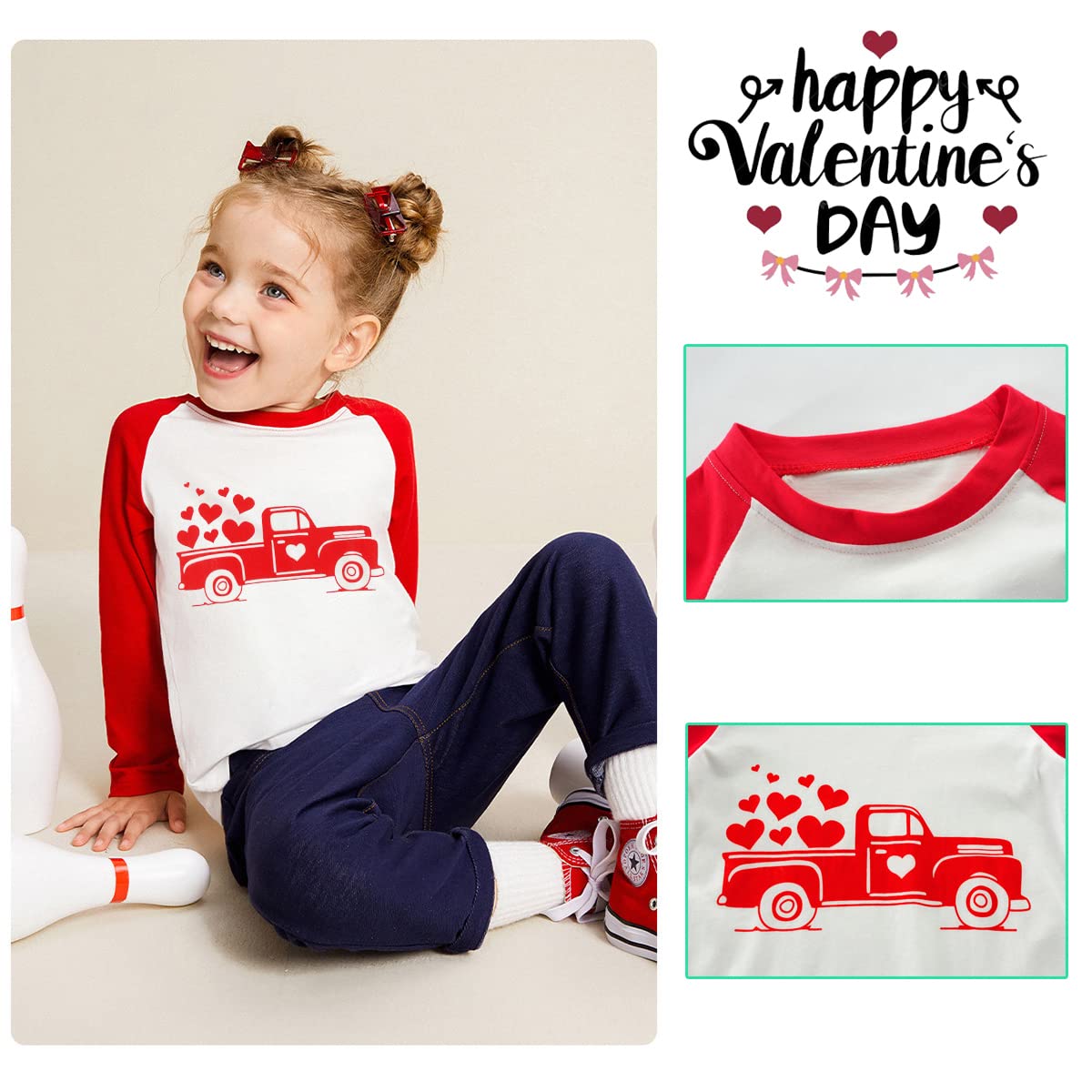 Ddsol Toddler Boys Girls Valentine'S Day T-Shirt Truck Loads Of Love Heart Long Sleeve Tees Kids Boys Tops 5T