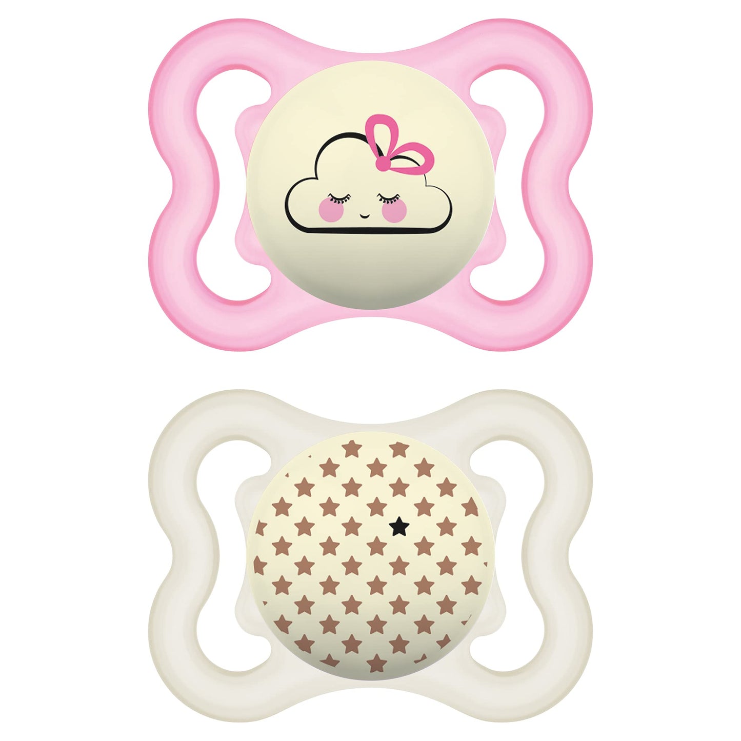 Mam Supreme Night Baby Pacifier, For Sensitive Skin, Patented Nipple, 2 Pack, 0-6 Months, Girl