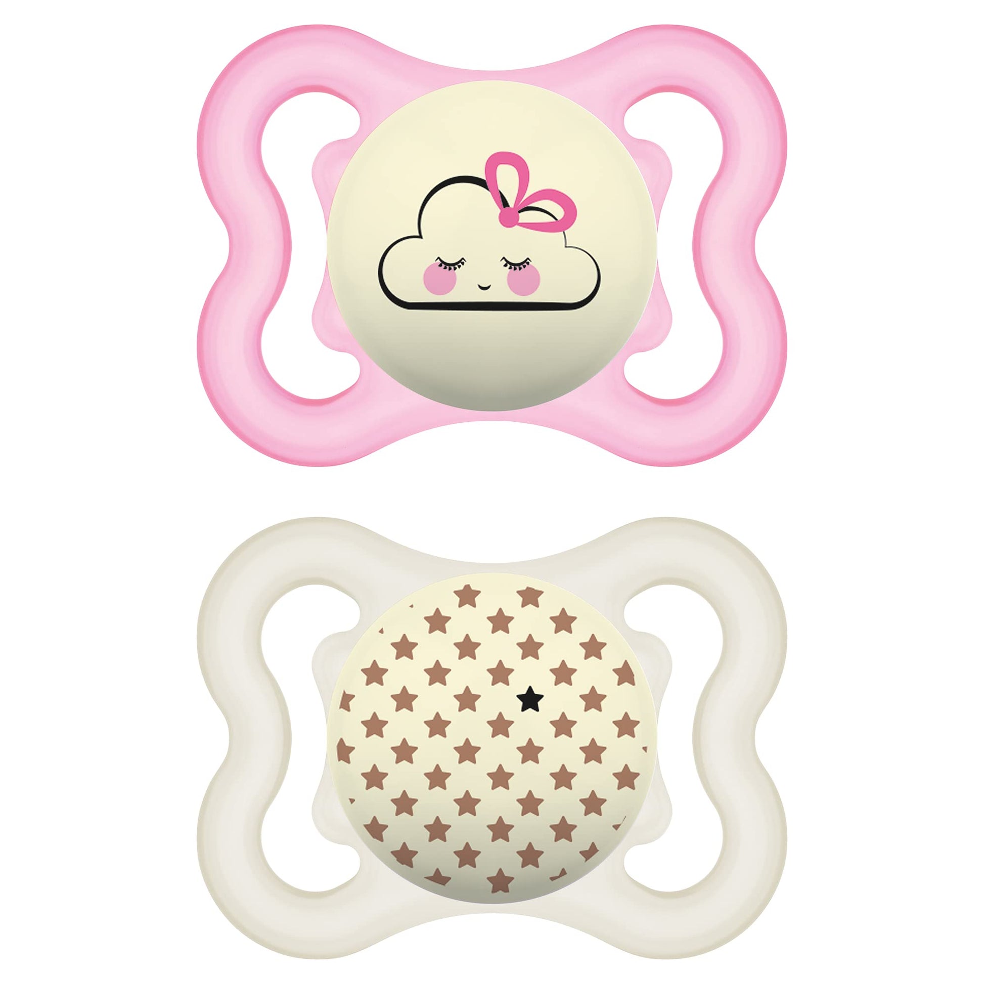 Mam Supreme Night Baby Pacifier, For Sensitive Skin, Patented Nipple, 2 Pack, 0-6 Months, Girl