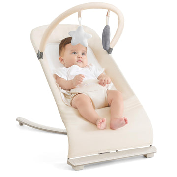 3-in-1 Portable Baby Bouncer & Rocker Chair for Newborn to Toddler - 4 Adjustable Recline Positions, Breathable Cotton Fabric, N