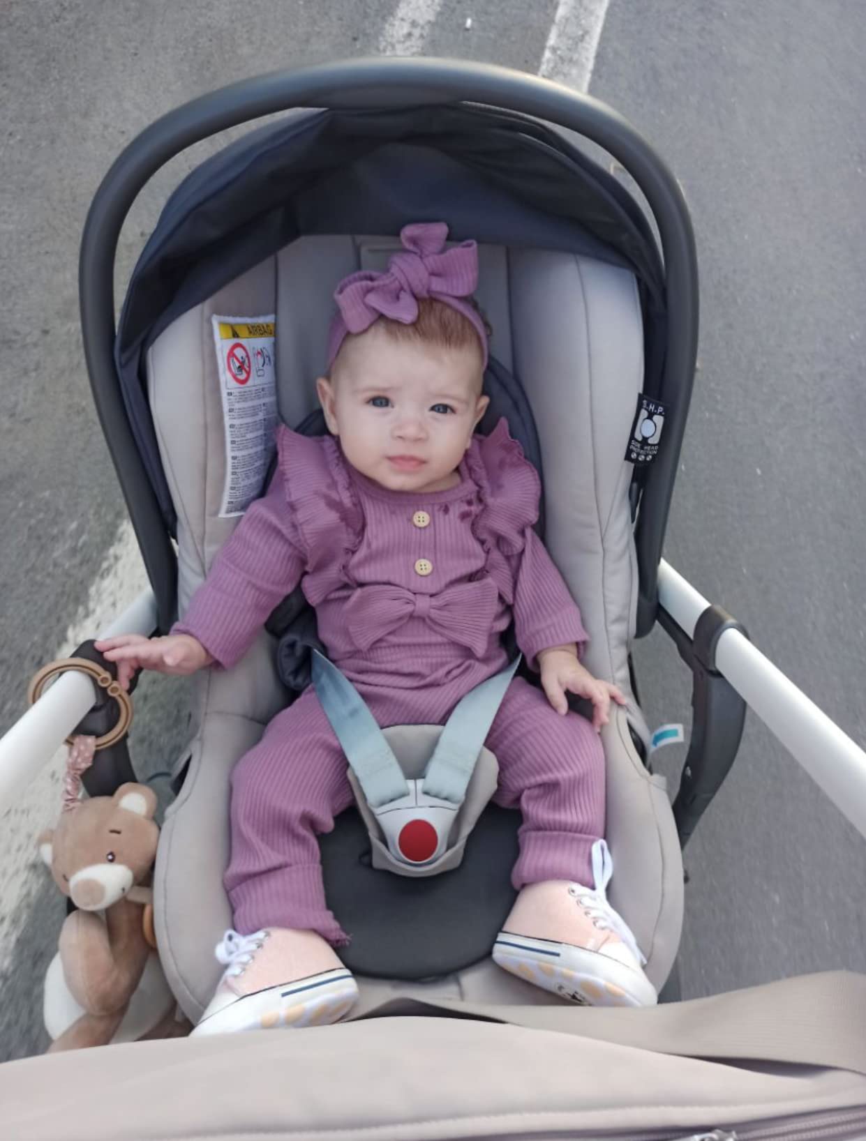Kulcerry Newborn Infant Baby Girl Clothes Solid Color Bow Ribbed Long Sleeve Romper Pants Headband Outfits Set (Purple,Newborn)