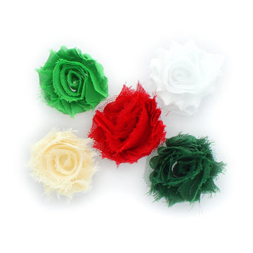 My Lello 1.75 Small Shabby Flower Baby Hair Clippie Variety 5-Pack - Emerald/White/Red/Ivory/Forest Green
