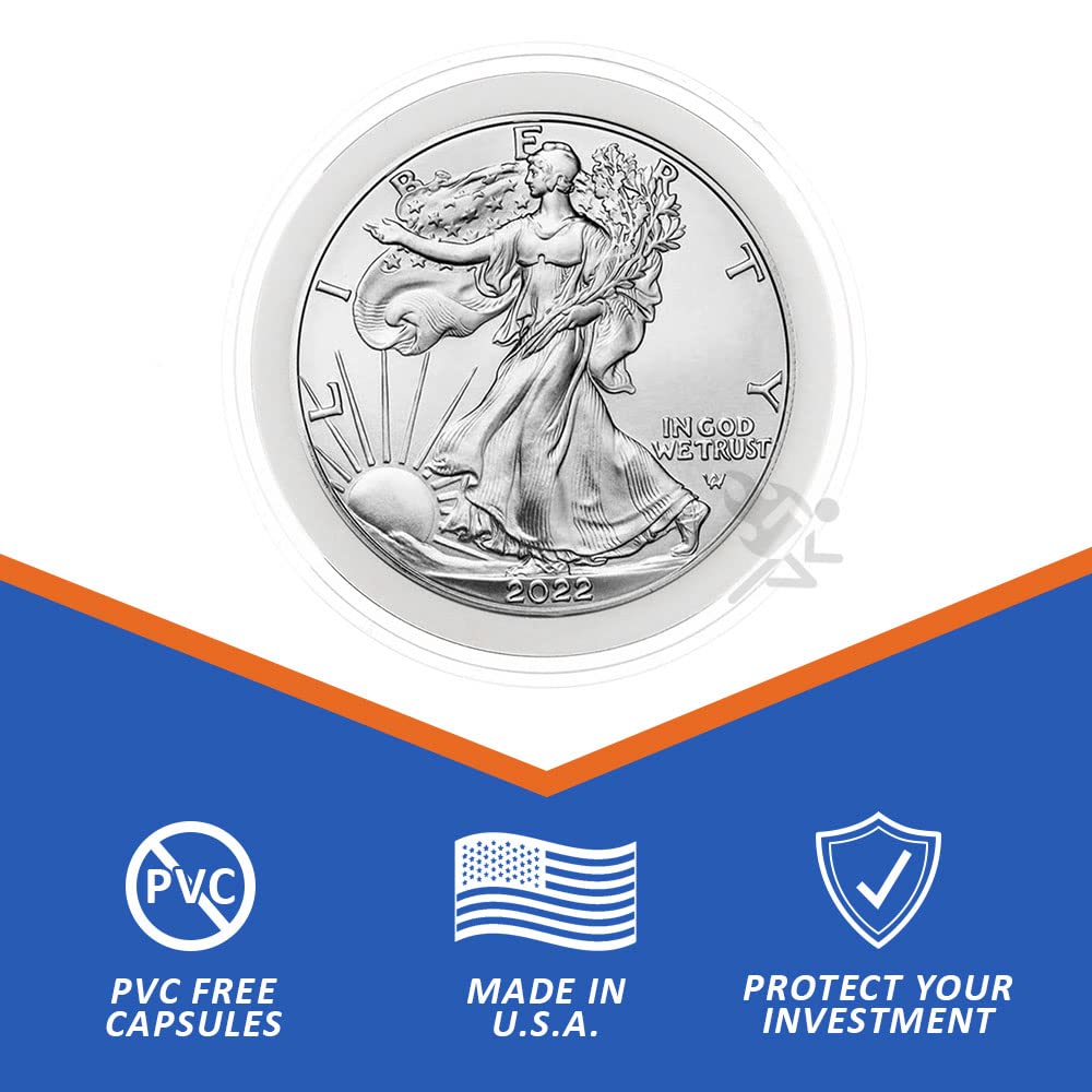 Onfireguy 20 Air-Tite 40Mm Ring 1Oz Silver Eagle, Kookaburra, Kangaroo Coin Holders  Capsule Storage Tube (Black Lid  White Ring