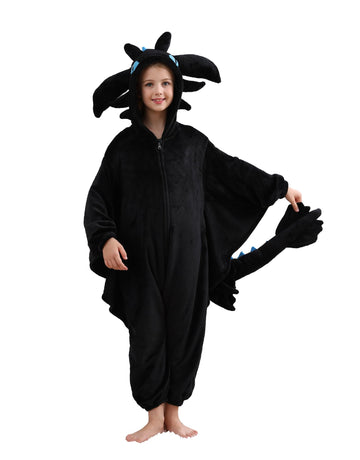 Atoz Onesie For Kids, Animal Pajamas Halloween Cosplay Costume For Girls Boys, Black Dragon 4-5T