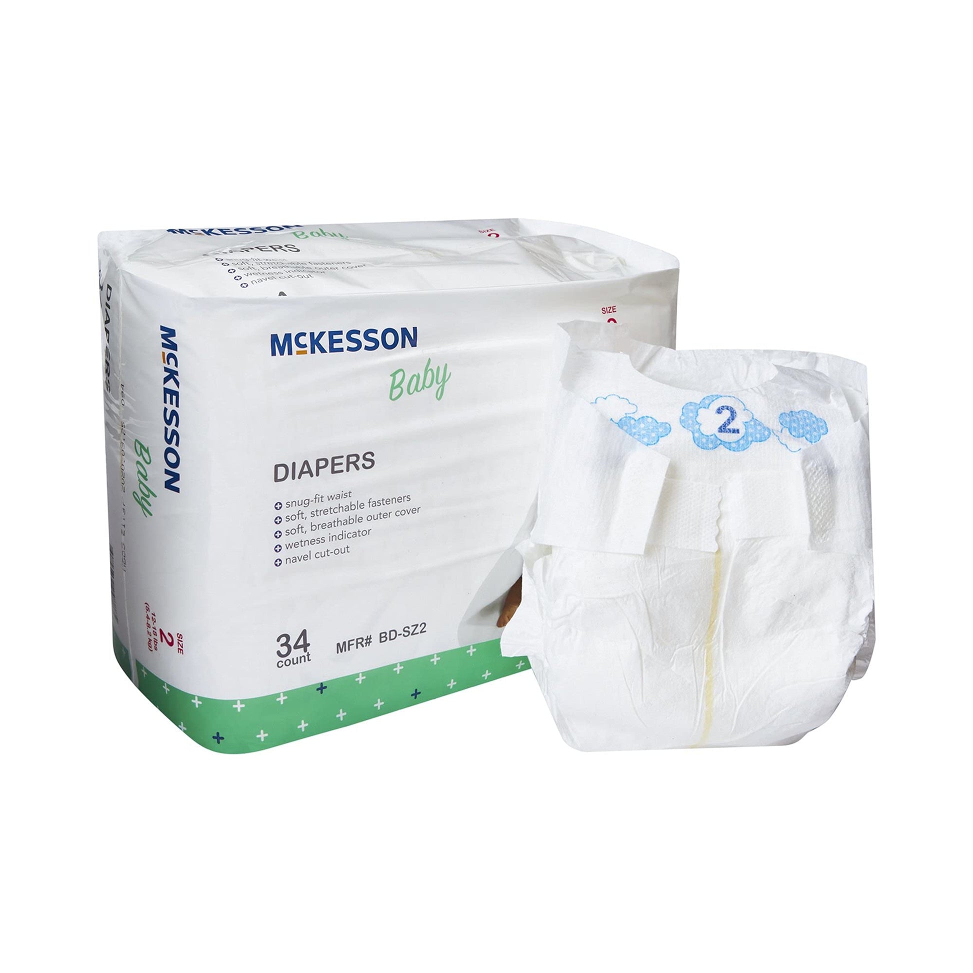 McKesson Size 2 Baby Diapers, 12 to 18 lbs, 4 Packs, 136 Total