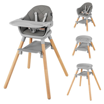 Baby Joy Baby High Chair, 6 In 1 Convertible Wooden Highchair For Babies & Toddlers With Adjustable Legs, Removable Double Tray,