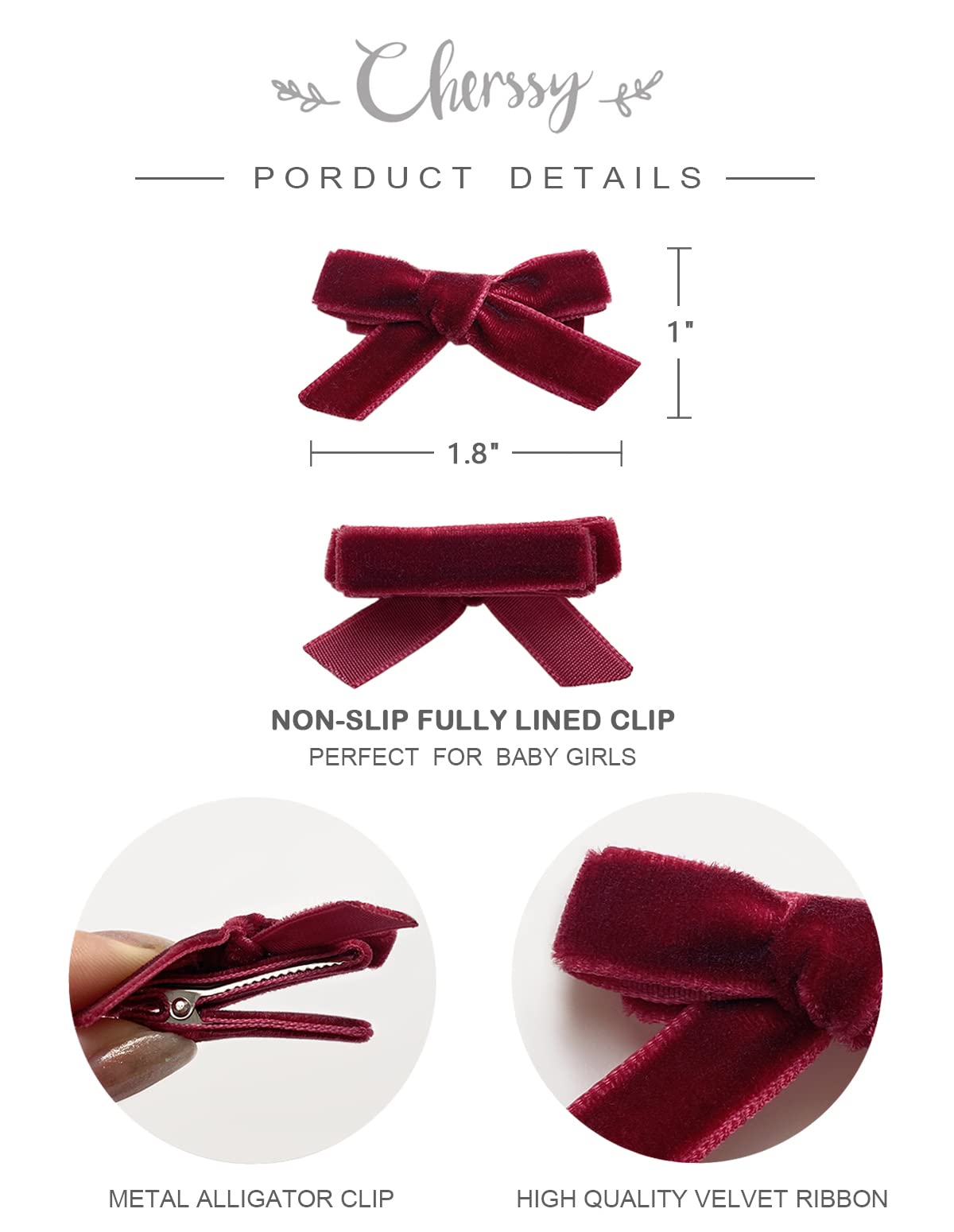 Velvet Bows For Baby Girls, 20Pcs Boutique Tiny Baby Hair Clips, Fully Lined Hair Barrettes Alligators For Infants Toddlers Fine