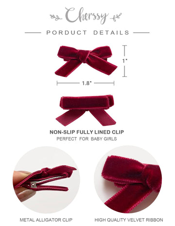 Velvet Bows For Baby Girls, 20Pcs Boutique Tiny Baby Hair Clips, Fully Lined Hair Barrettes Alligators For Infants Toddlers Fine