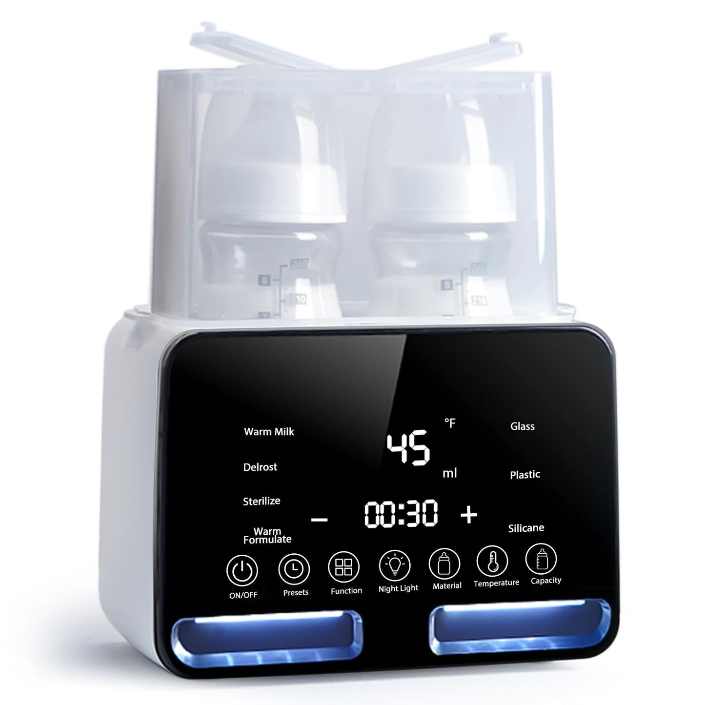 Losbenco Double Bottle Warmer and Steri-lizer, 8-in-1 Fast Baby Milk Warmer with Timer for Breastmilk or Formula, Multifunctiona