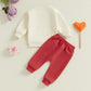 Baby Boy Fall Clothes Set Long Sleeve Letter Print Sweatshirt Pants Valentines Day Outfits 6 12 18 24 Months 2T (Khaki, 18-24 Mo