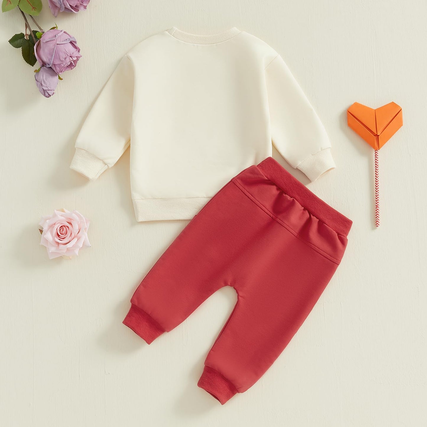 Baby Boy Fall Clothes Set Long Sleeve Letter Print Sweatshirt Pants Valentines Day Outfits 6 12 18 24 Months 2T (Khaki, 12-18 Mo