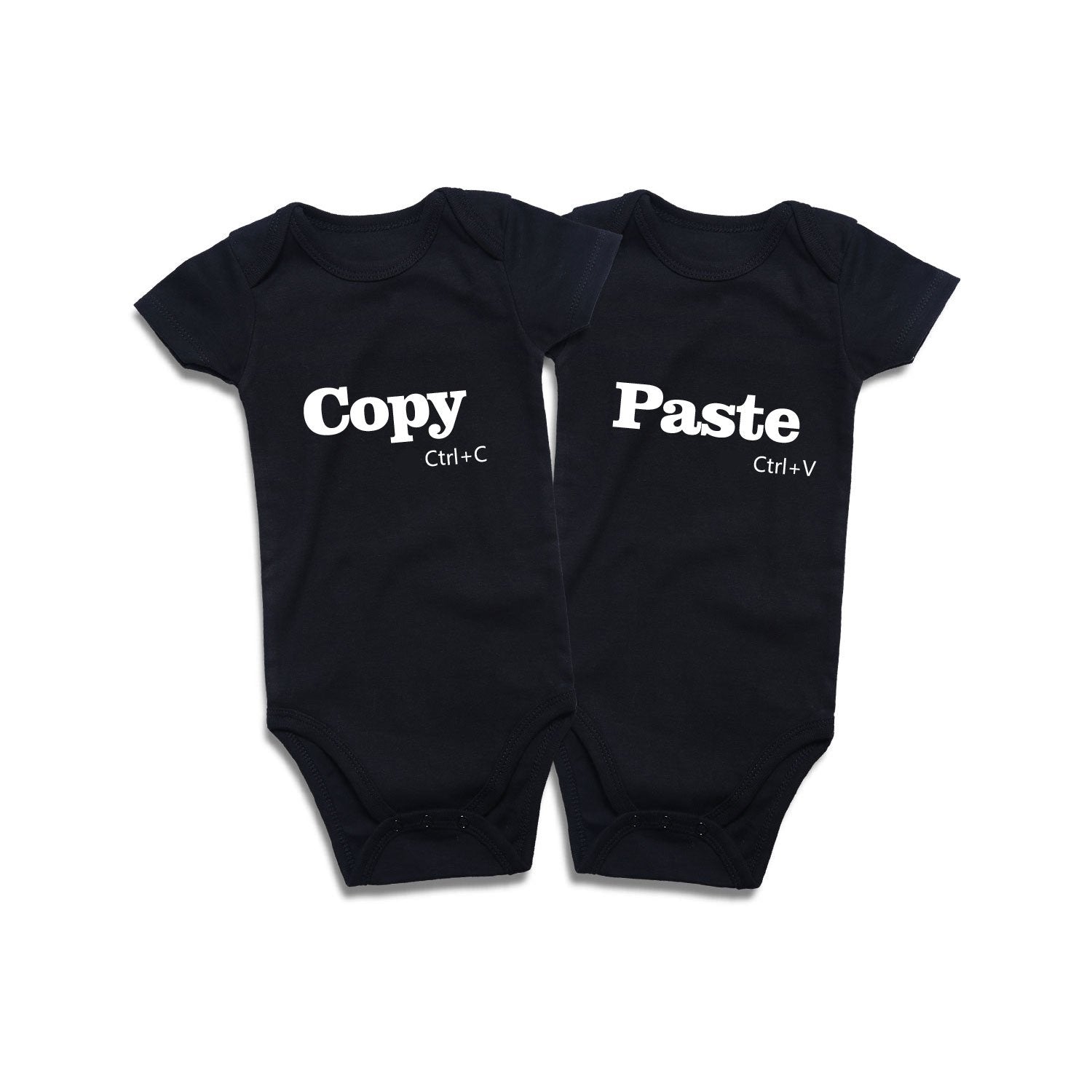Defahn Twins Baby Bodysuits Clothes Boys Girls Short Sleeve Outfits -Copy And Paste (Black 02, 3-6 Months)
