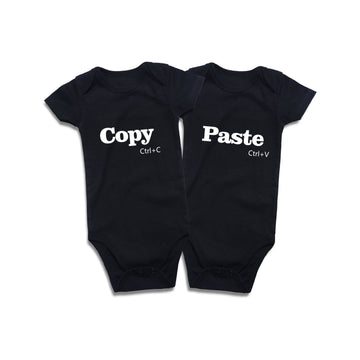 Defahn Twins Baby Bodysuits Clothes Boys Girls Short Sleeve Outfits -Copy And Paste (Black 02, 3-6 Months)