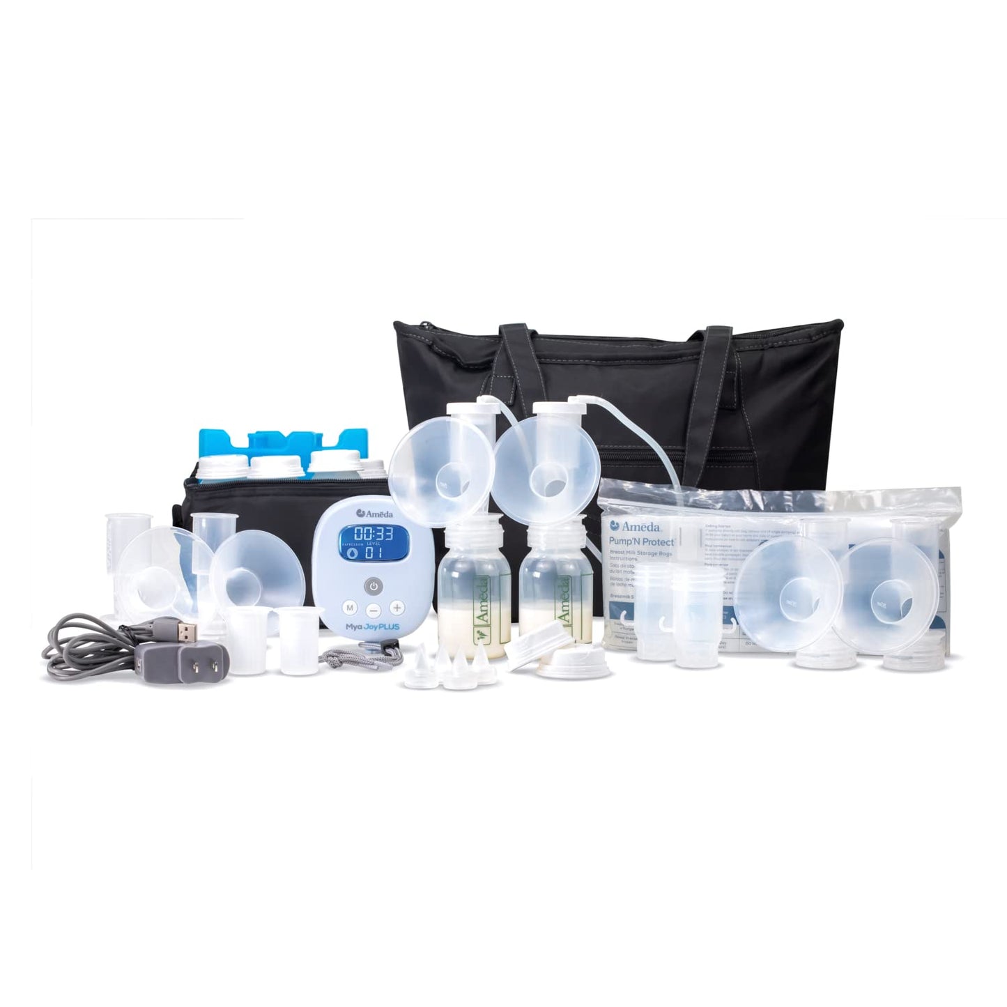 Ameda Mya Joy Plus Electric Breast Pump + Breast Pump Bag & Breast Milk Cooler Bag | Rechargeable | Portable Breast Pump Hands F