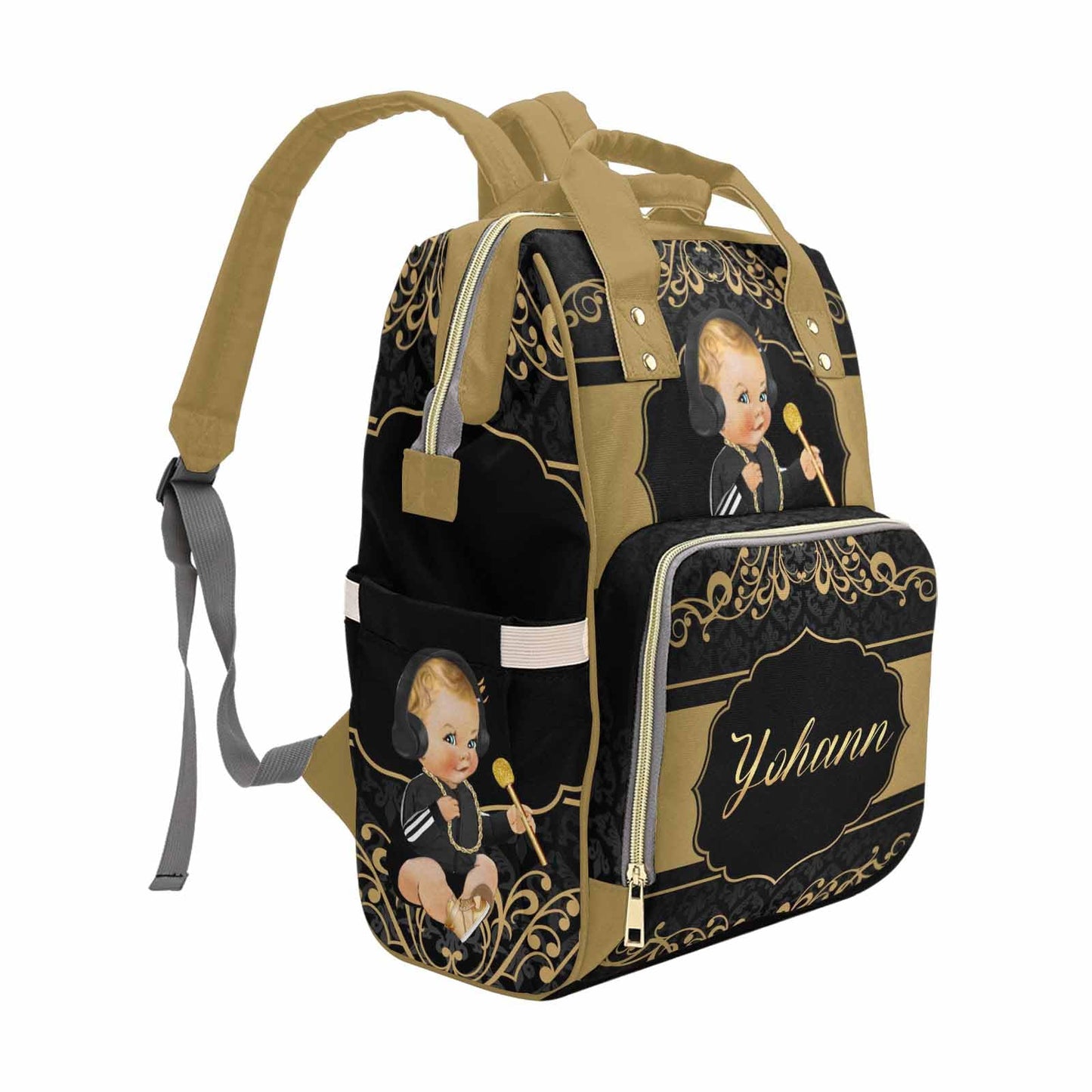 M Yescustom Personalized Diaper Bag For Baby, Large Capacity Custom Black Crown Diaper Bag With Name, Waterproof Diaper Bag Back