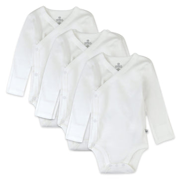 Honestbaby 3-Pack Organic Cotton Long Sleeve Side-Snap Kimono Bodysuits, Honestly Pure White, 3 Months