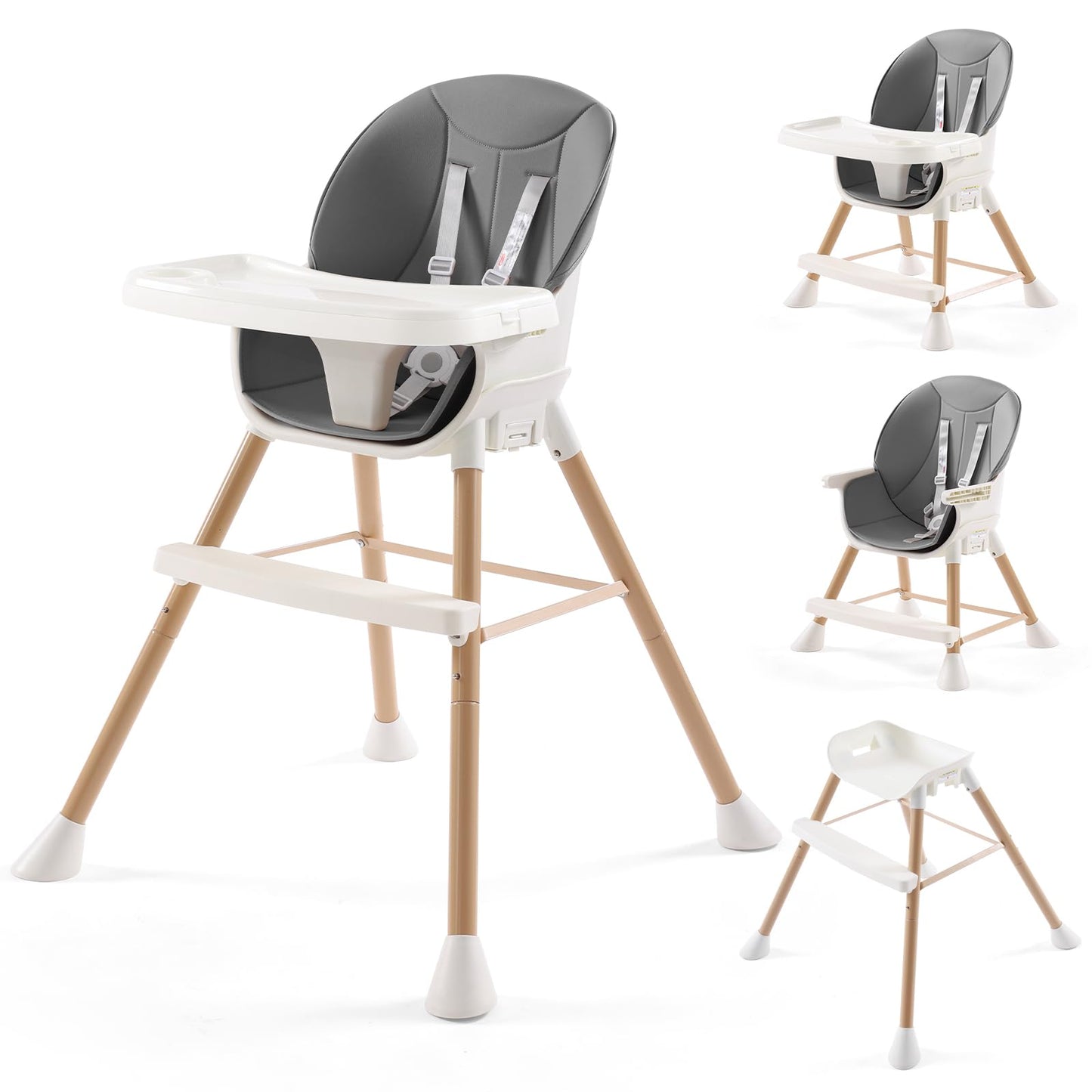 Xhakchik 6-In-1 Convertible High Chair For Babies & Toddlers, Baby Feeding Chair With Adjustable Legs & Double Dishwasher Safe T