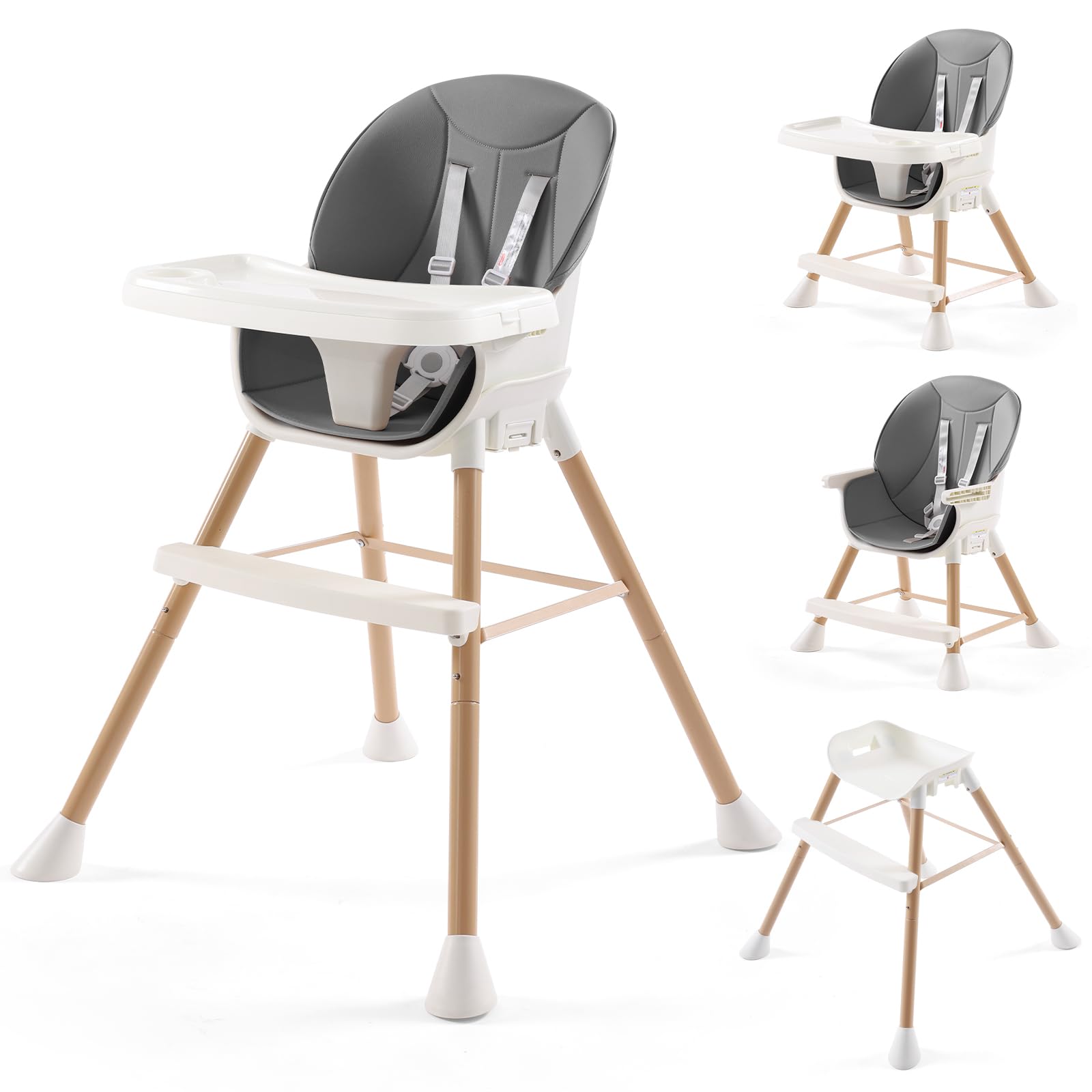 Xhakchik 6-In-1 Convertible High Chair For Babies & Toddlers, Baby Feeding Chair With Adjustable Legs & Double Dishwasher Safe T