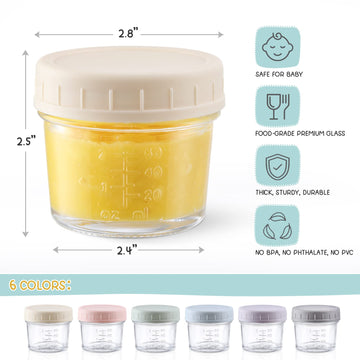 Vitever 6 Pack Glass Baby Food Storage Containers - 4 Oz Baby Food Storage Jars With Lids, Baby Food Maker, Microwave, Dishwashe