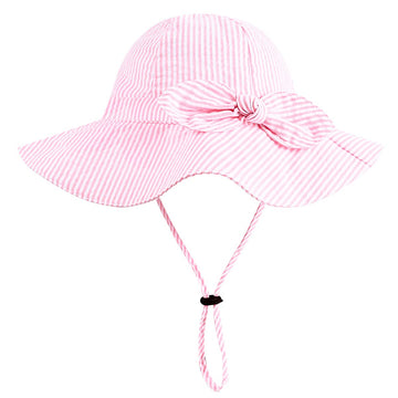 Baby Girl Sun Hat With Upf 50+ Outdoor Adjustable Beach Hat With Wide Brim Bucket Hats (6-12 Months, Pink-Stripe Printing)