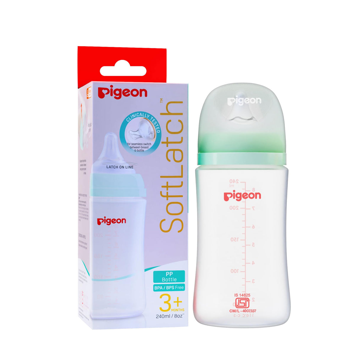Pigeon Wn3 Pp Nursing Bottle 240Ml With Plus Type Green Nipple | AntiColic | Safe & Durable Baby Bottle