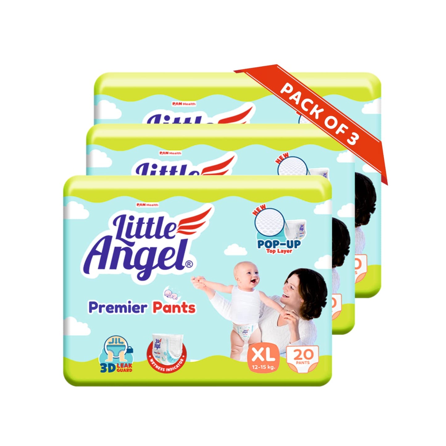 Little Angel Premier Pants Baby Diapers, Extra Large (Xl) Size, 60 Count, Cottony Soft Material, Breathable, Extra Dry Core, Str