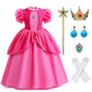 Yuegoo Princess Peach Costume Dress For Girls Kids, Super Bros Princess Peach Cosplay Halloween Party Dress Up Suit 3-12Y (110(4