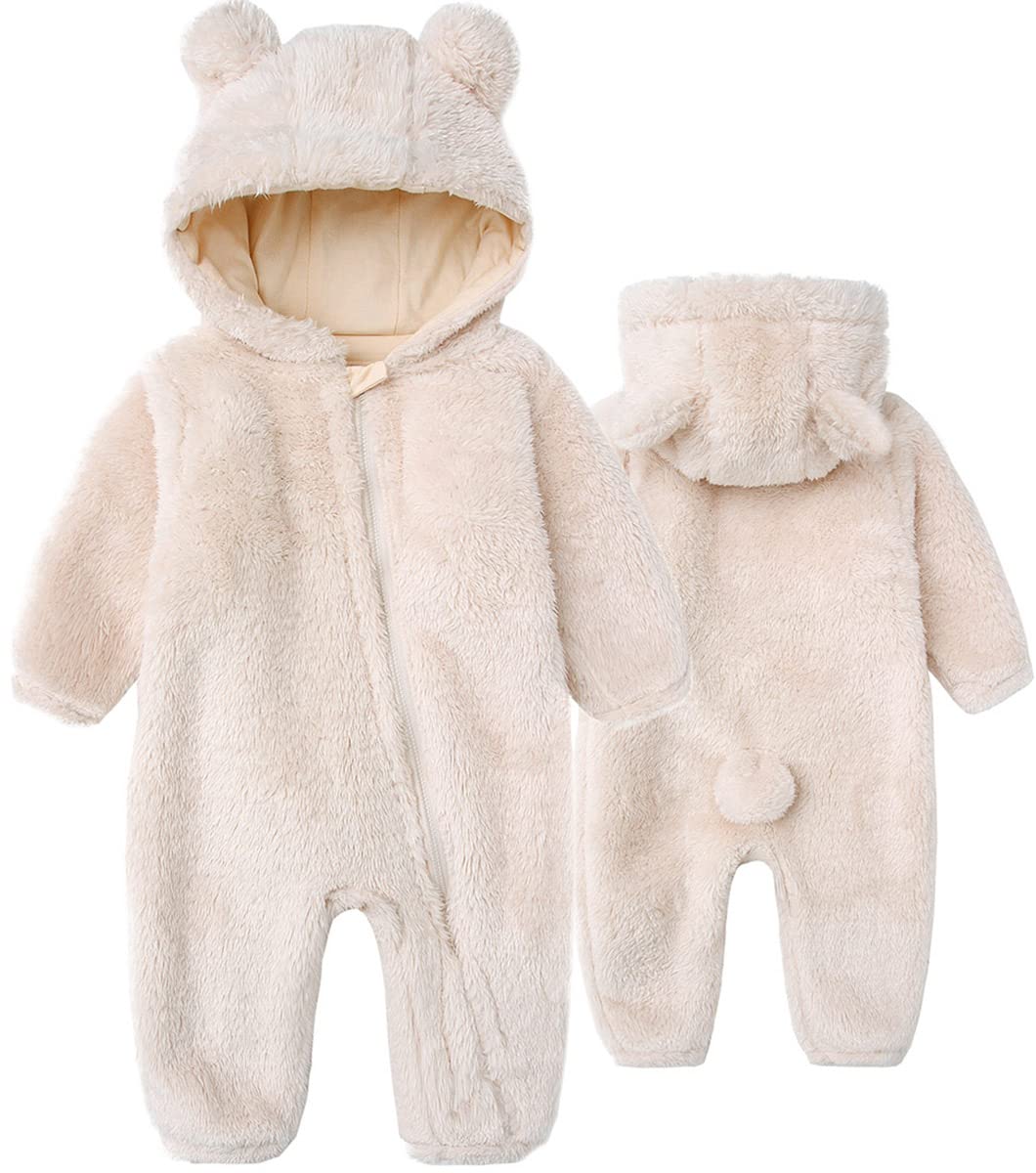Baby Gilr'S Fluzzy Onesie Toddlers Cute Bear Jumpsuit Hooded Rompers W – Cutebab WBBAPB09V7W8LBF