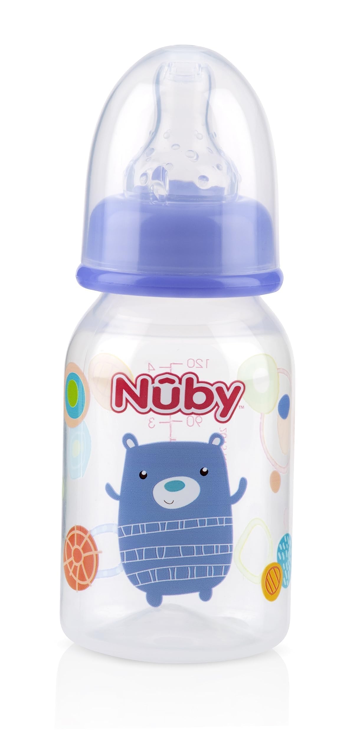Nuby Printed Non-Drip Bottle, 4 Ounce, 1 Pack Of 1 Bottle, Colors May Vary