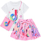 D.O.T 3Pcs Tic Toc Girl Skirt Sets T Shirt Top Bowknot Skirt With Bag Outfits (Pink, 2-3T)
