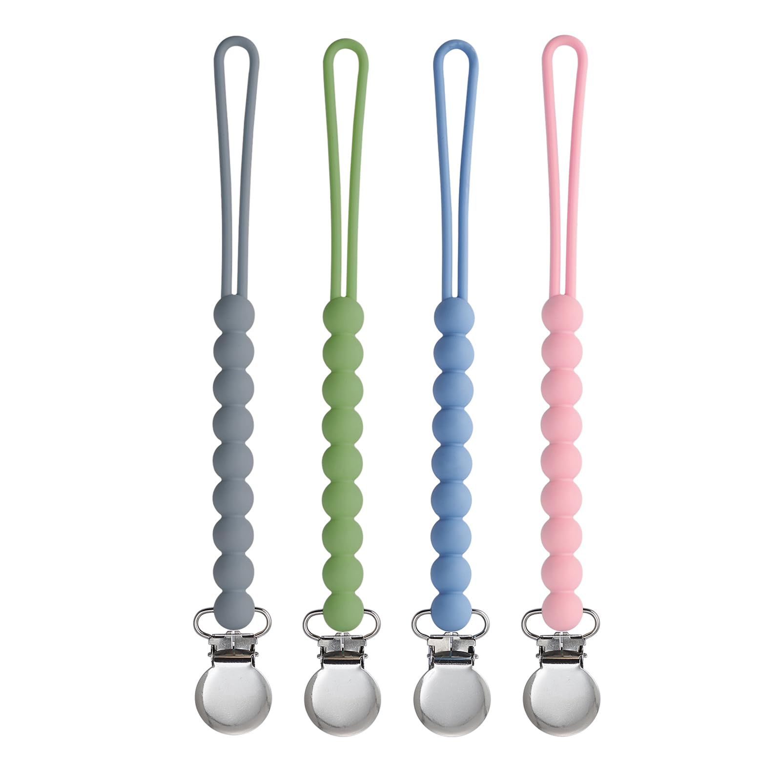 Pacifier Clip for Boys Girls - MORIBOX 4 Pack Paci Clip Soothie Baby Binky Holder for Shower Gift Birthday (Dgrey+Dgreen+Blue+Lp