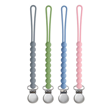 Pacifier Clip for Boys Girls - MORIBOX 4 Pack Paci Clip Soothie Baby Binky Holder for Shower Gift Birthday (Dgrey+Dgreen+Blue+Lp