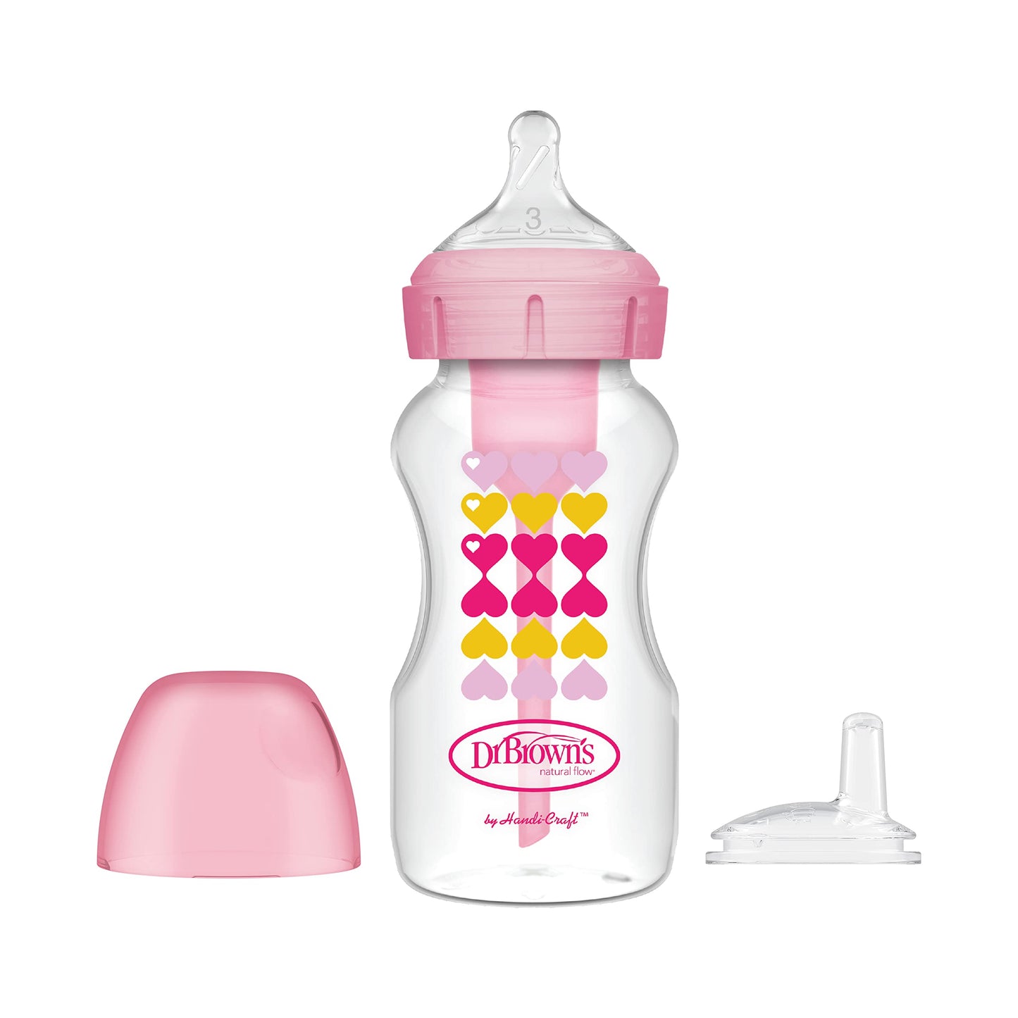 Dr. Browns Anti-Colic Options+ Wide-Neck Sippy Bottle Starter Kit, 9oz/270mL, with Level 3 Medium-Fast Flow Nipple and Soft 100