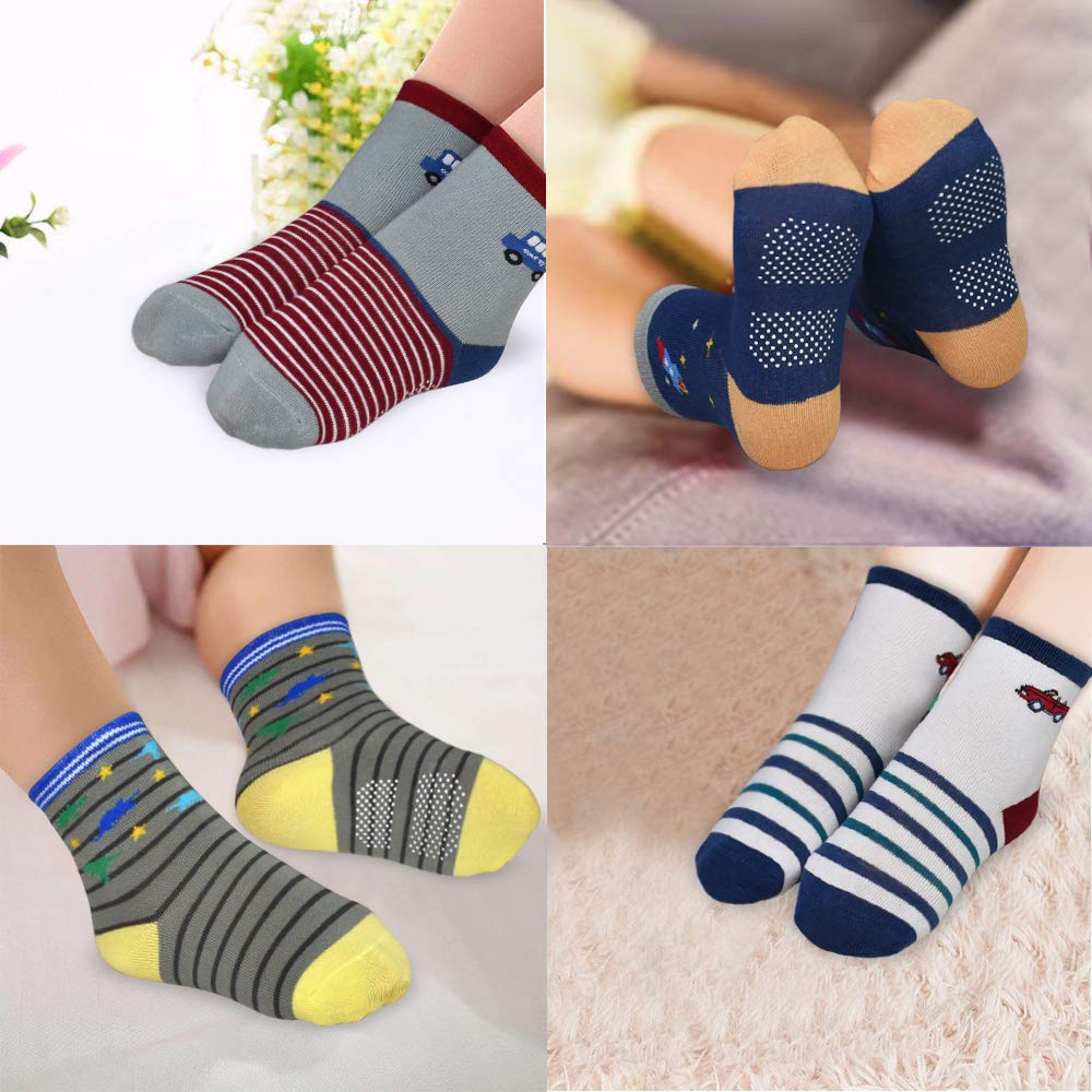 Skibeaut Toddler Socks, Non Slip Kids Socks With Gripper Boys Grips Socks Girls Grippy Socks For 3-5 Years Old,12 Pairs
