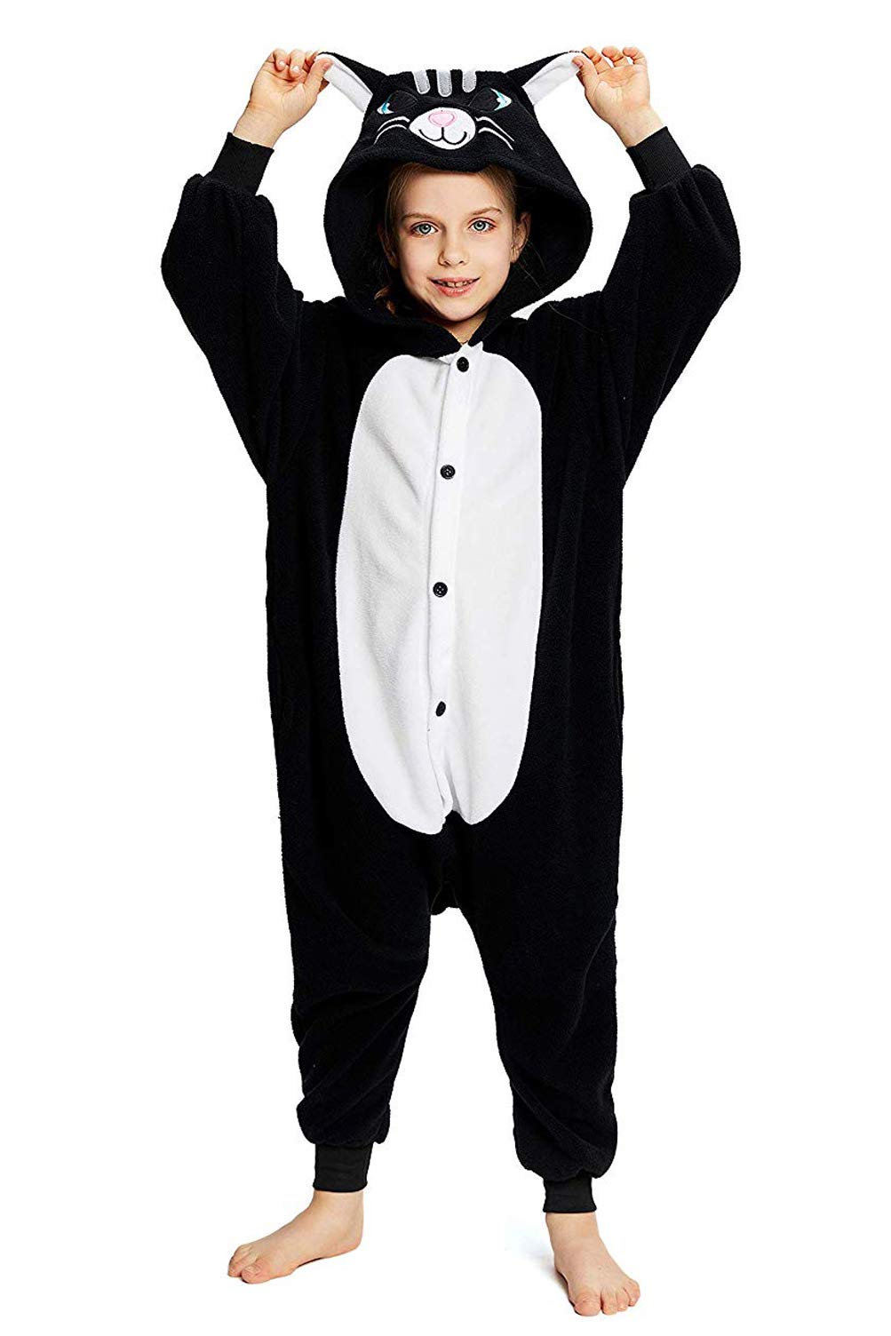 Canasour Cat Onesie Halloween Kids Cosplay Costume For Girls Animal Unisex Outfuit One Piece Hooded Farm Soft Pajamas Black Part