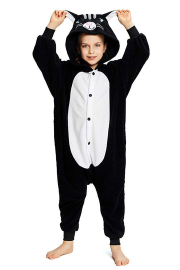 Canasour Cat Onesie Halloween Kids Cosplay Costume For Girls Animal Unisex Outfuit One Piece Hooded Farm Soft Pajamas Black Part