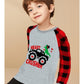 Valentine'S Day Shirt For Toddler Boy Heart Monster Truck Dinosaur Heart Crusher Clothes Dino Buffalo Red Plaid Raglan Sleeve Ki