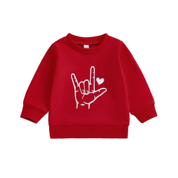 Baby Boy Valentines Day Outfit Love Crewneck Sweatshirt Letter Long Sleeve Shirt Pullover Tops Valentines Day Clothes (V-Red Lov