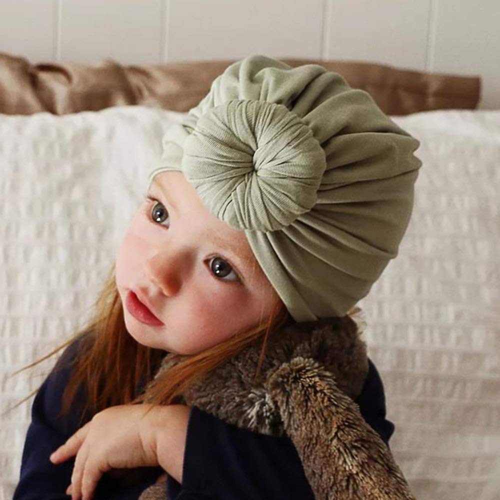 Insowni 8 Pack Solid Nursery Hospital Ball Donut Turban Hat Cap Beanie Bonnet For Baby Girls Toddlers Newborns Infants